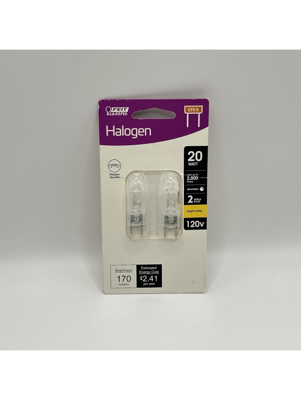 FEIT ELECTRIC HALOGEN 20W 120V GY8.6 BASE BRIGHT WHITE DIMMABLE